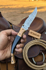 Hidewood Skinner Folder Knife 8" - Handmade Damascus, Micarta Handle