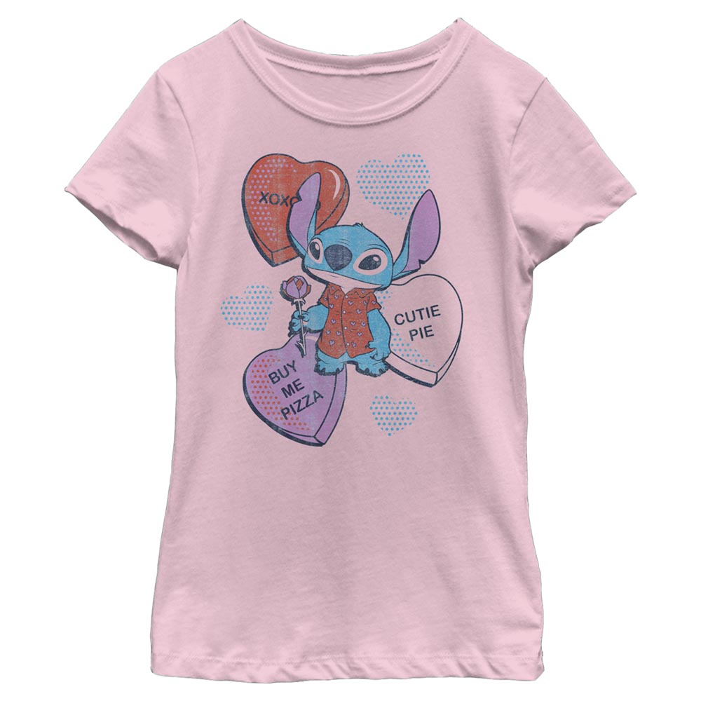 VALENTINE'S Girl's Disney Stitch Heart Pizza T-Shirt