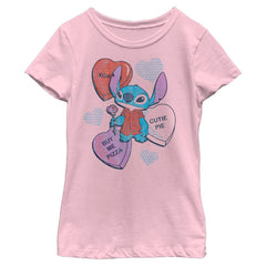 VALENTINE'S Girl's Disney Stitch Heart Pizza T-Shirt