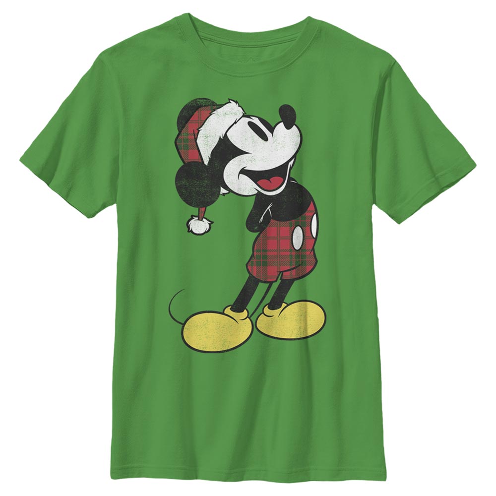 CHRISTMAS Boy's Disney Plaid Mickey T-Shirt