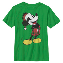 CHRISTMAS Boy's Disney Plaid Mickey T-Shirt