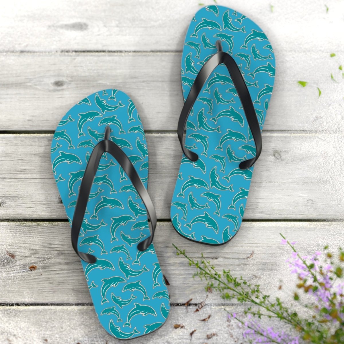 Unisex Turquoise Miami 🐬 'DolFan' Flip-Flops