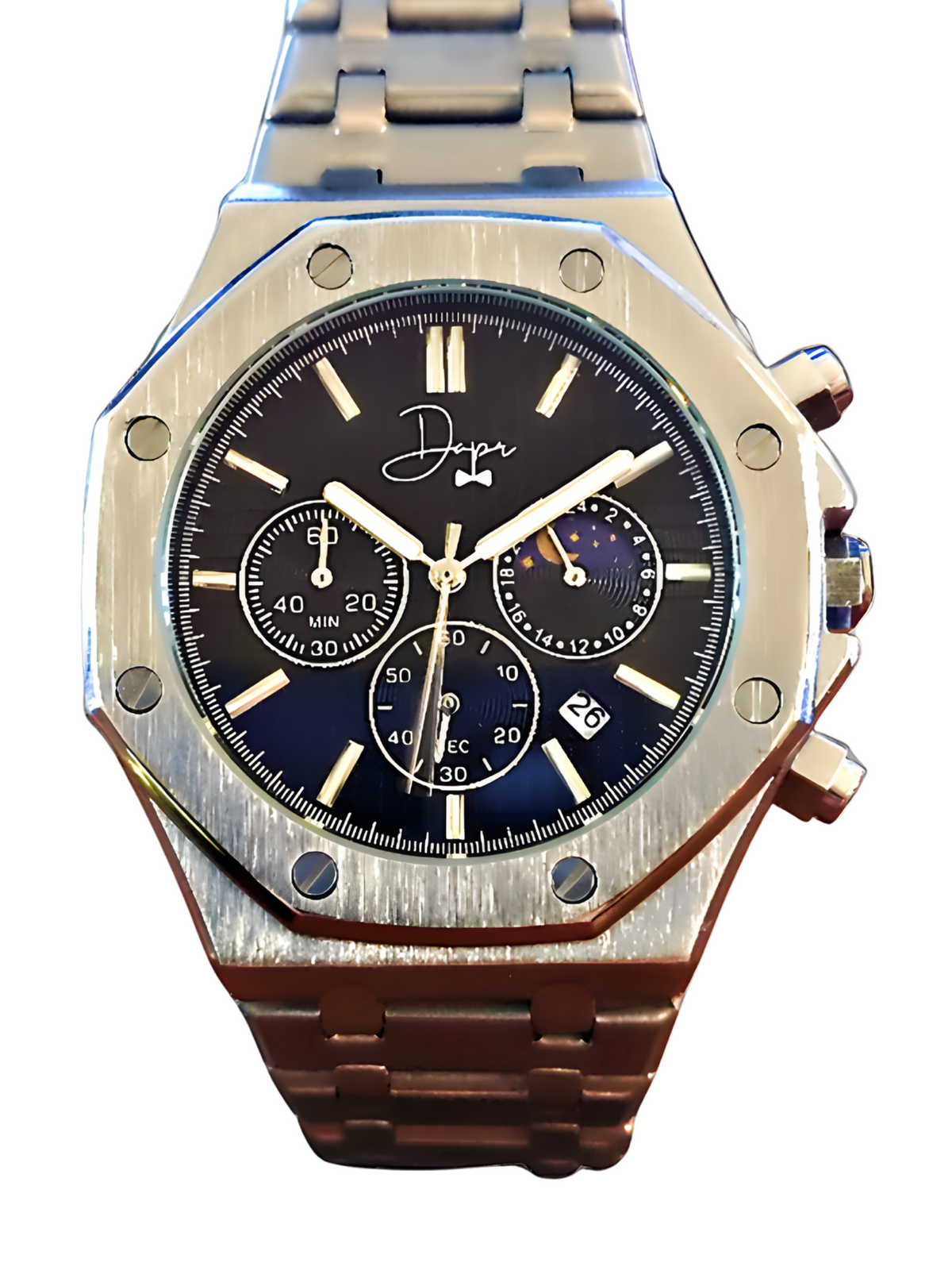 Dapper Watches Men's Stainless Steel ChronoLunar Watch - Black Dial - 30m