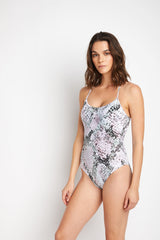 Women's One-Piece Swimsuit - White/Green Snake