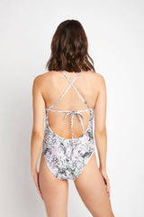 Women's One-Piece Swimsuit - White/Green Snake
