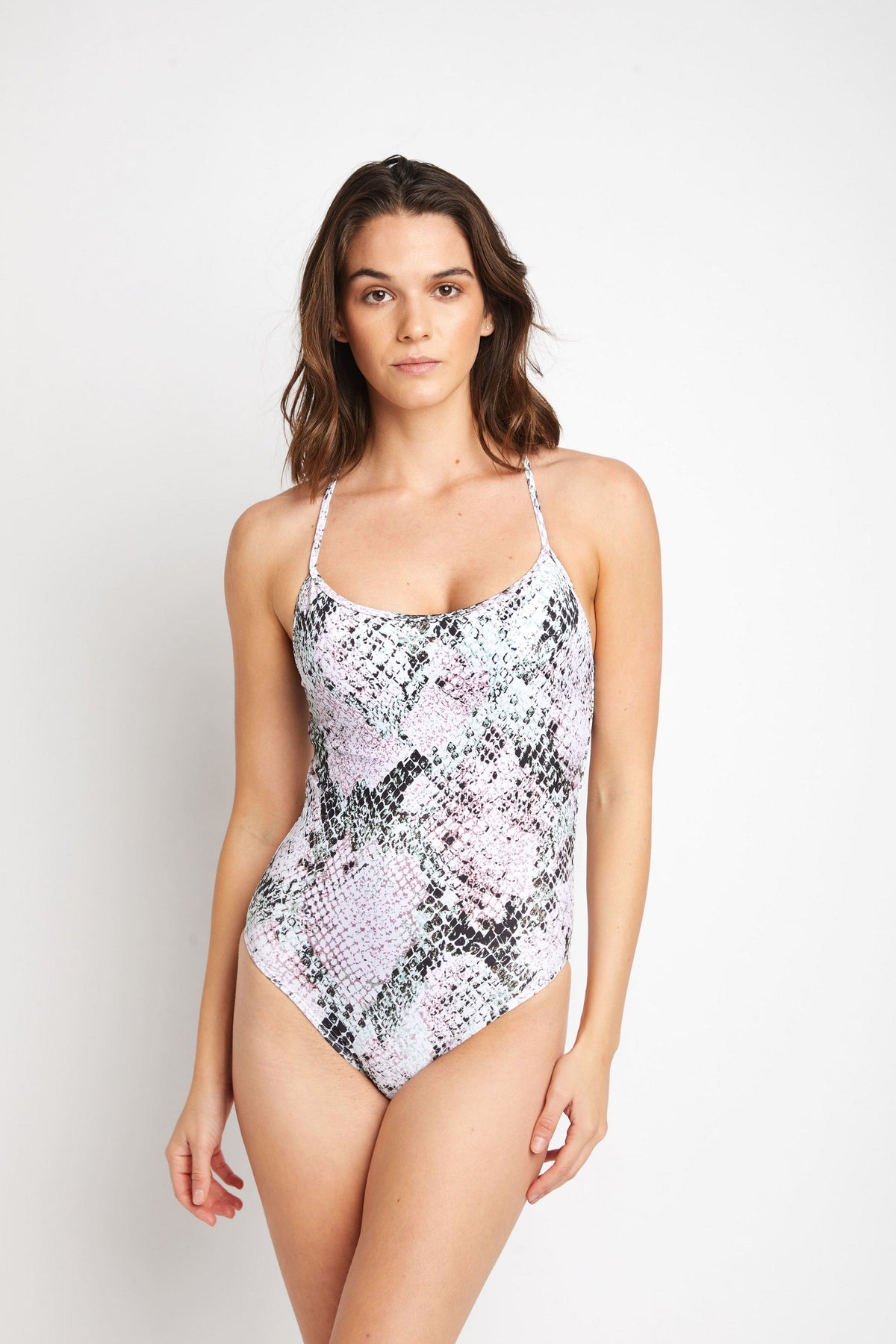 Women's One-Piece Swimsuit - White/Green Snake