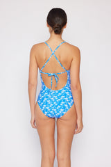Women's One-Piece Swimsuit - Blue/White Palms