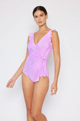 Women's One-Piece Swimsuit - Gingham Daisy Berry
