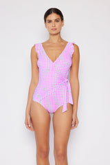 Women's One-Piece Swimsuit - Gingham Daisy Berry
