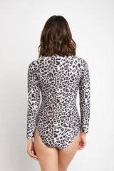 Women's Long Sleeve One-Piece Rash Guard - Leopard