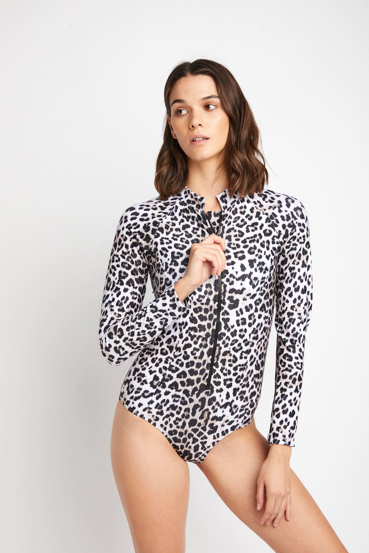 Women's Long Sleeve One-Piece Rash Guard - Leopard