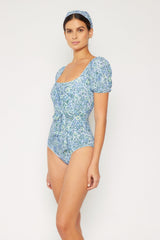 Women's Short Sleeve One-Piece Swimsuit - Small Flowers