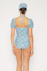 Women's Short Sleeve One-Piece Swimsuit - Small Flowers