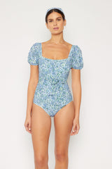 Women's Short Sleeve One-Piece Swimsuit - Small Flowers