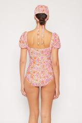 Women's One-Piece Swimsuit - Small Flower Pink