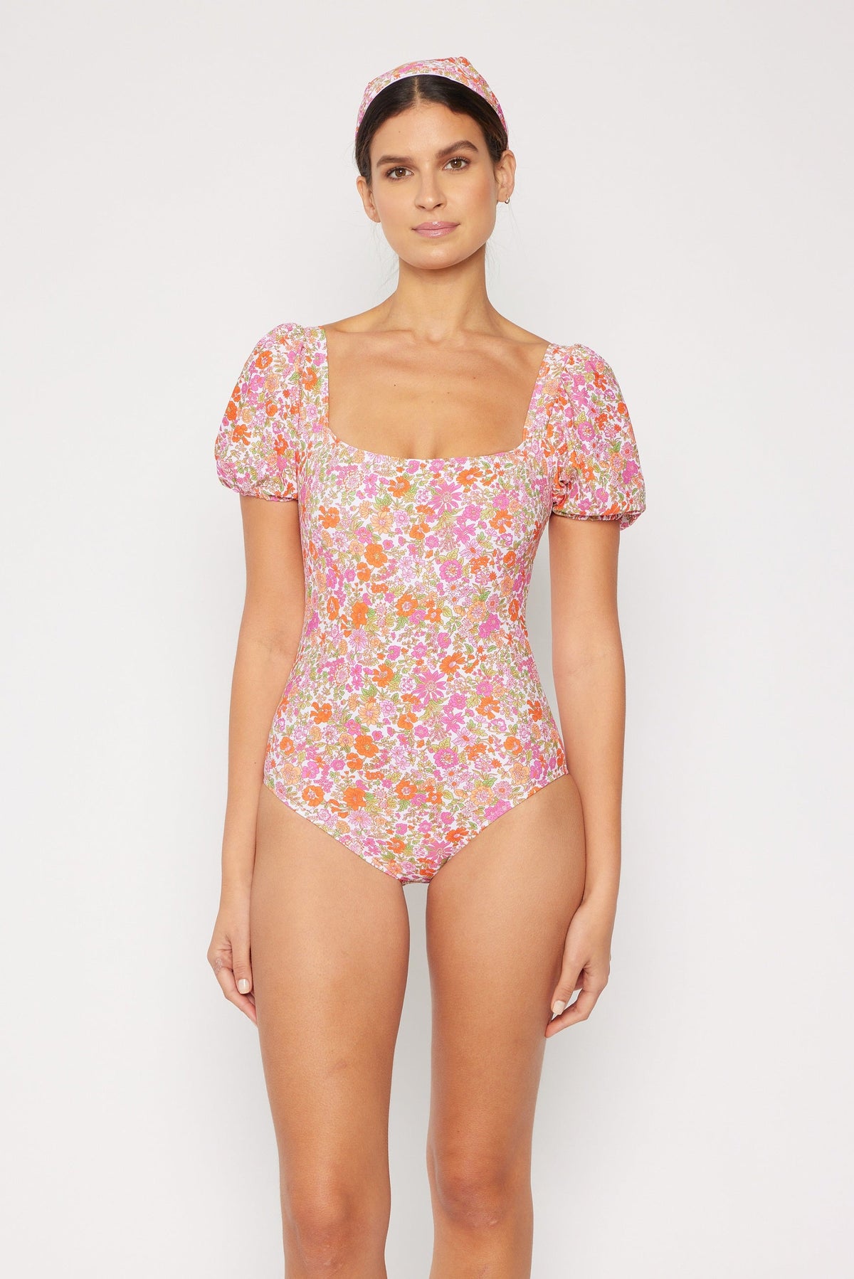 Women's One-Piece Swimsuit - Small Flower Pink