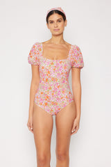 Women's One-Piece Swimsuit - Small Flower Pink