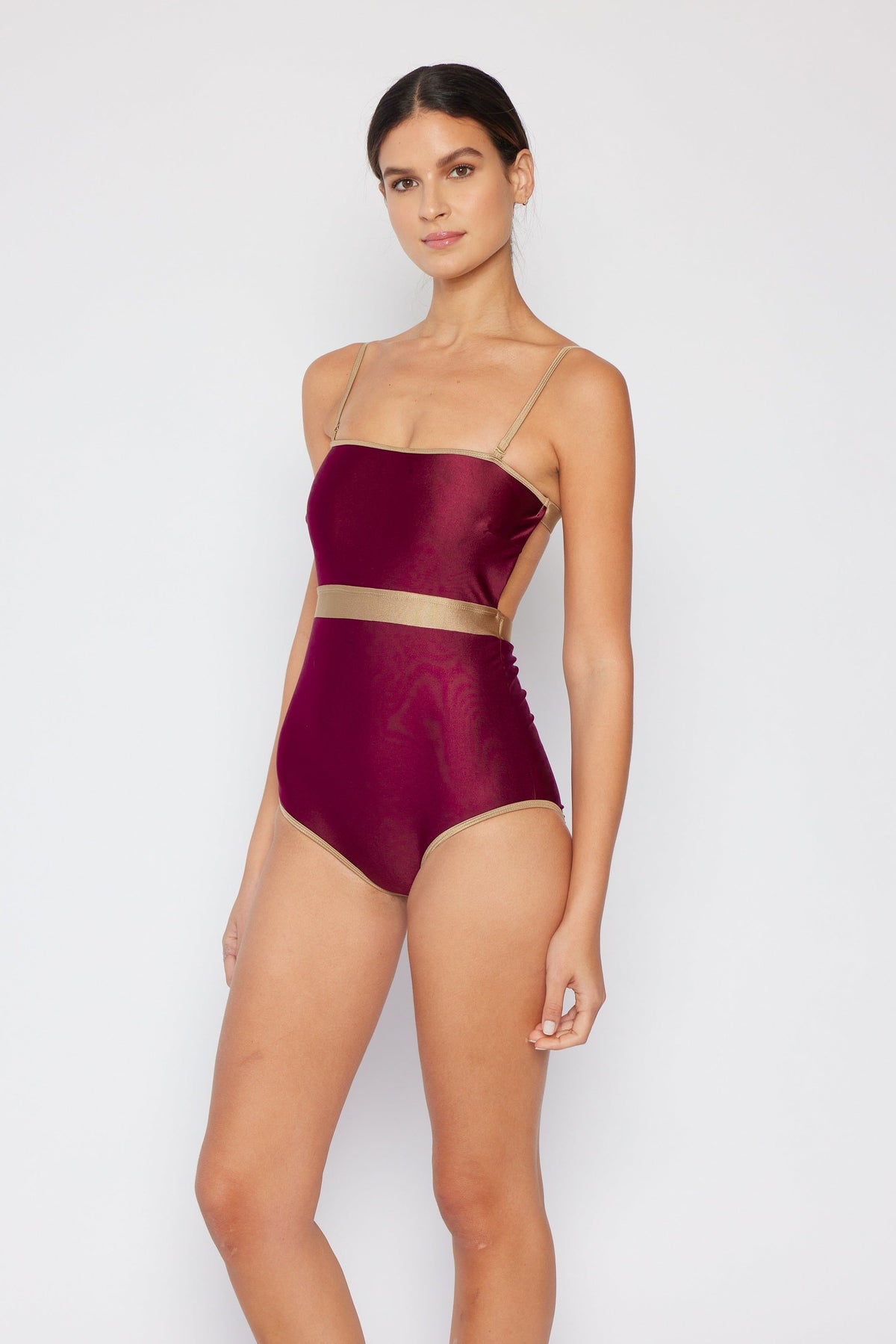 Women's One-Piece Swimsuit - Wine/Gold