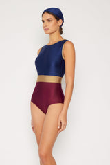 Women's One-Piece Swimsuit - Navy/Gold/Red or Skirted Two-Piece Tankini Swimsuit Navy/Gold