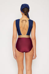 Women's One-Piece Swimsuit - Navy/Gold/Red or Skirted Two-Piece Tankini Swimsuit Navy/Gold