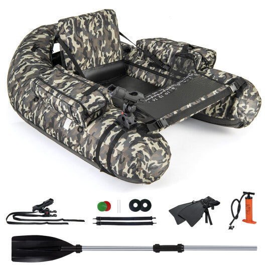 LuxuryLifeWay Inflatable Boat with Fish Ruler, Rod Holder, and Storage Pockets - Camouflage