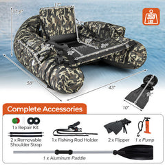 LuxuryLifeWay Inflatable Boat with Fish Ruler, Rod Holder, and Storage Pockets - Camouflage