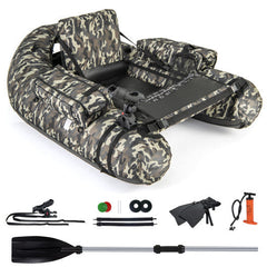 LuxuryLifeWay Inflatable Boat with Fish Ruler, Rod Holder, and Storage Pockets - Camouflage