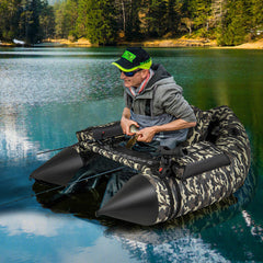 350 LBS Inflatable Fishing Float with Adjustable Backrest and Backpack Straps