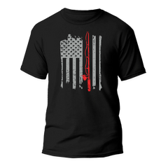 Outdoorzees Unisex Fishing Rod American Flag T-Shirt