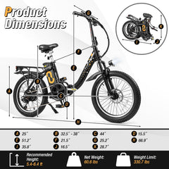 54V 13Ah 850W Folding Electric Bicycle with 20-Inch Fat Tires