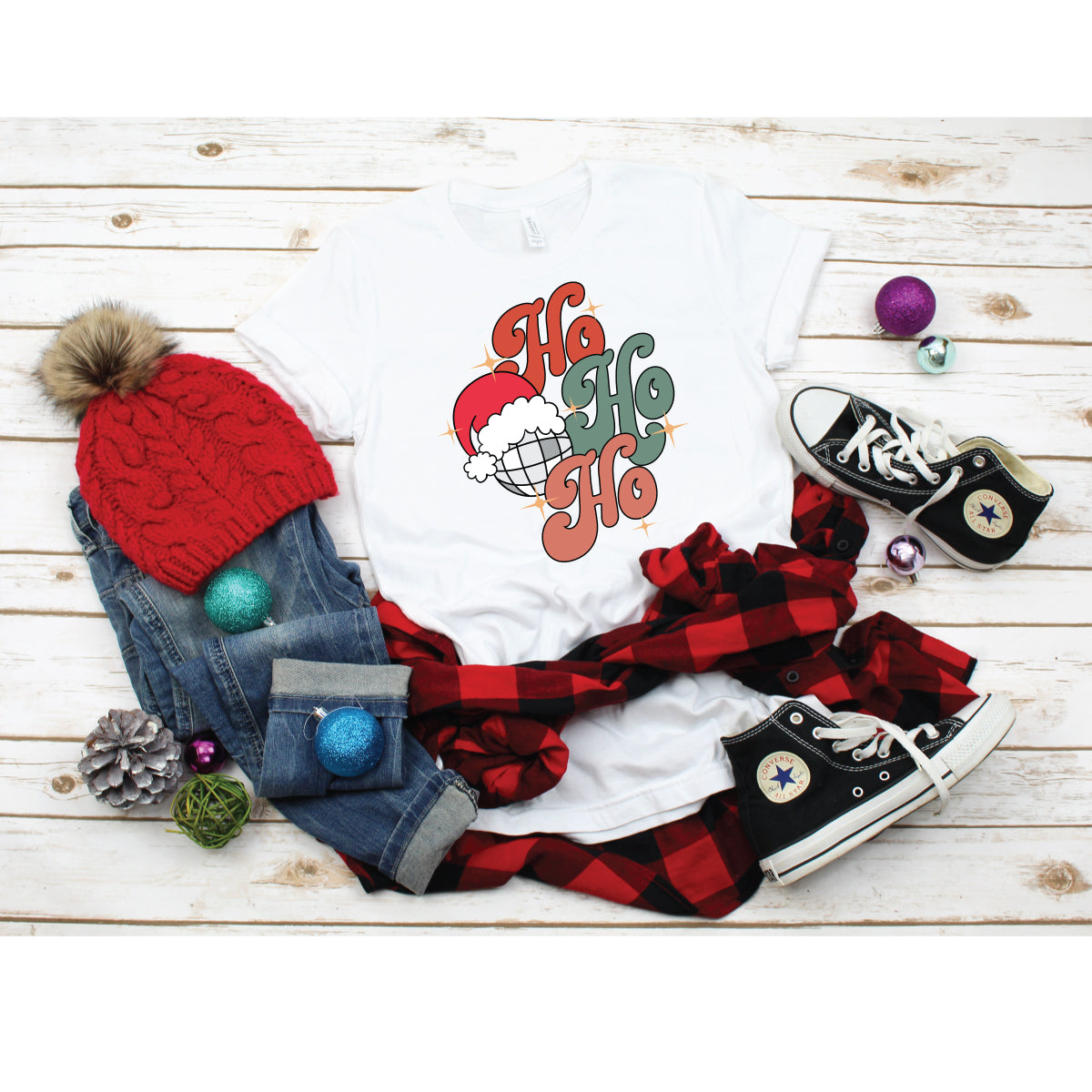 CHRISTMAS Unisex Kid's/Adult's 'Ho Ho Ho' Disco Ball T-Shirt