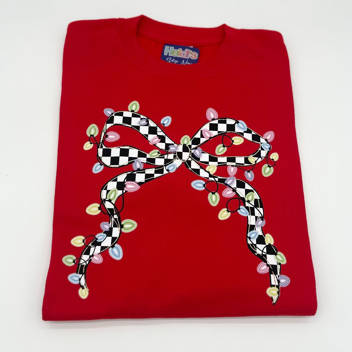 CHRISTMAS Girl's/Women's Checkered Lights Bow T-Shirt