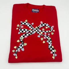 CHRISTMAS Girl's/Women's Checkered Lights Bow T-Shirt