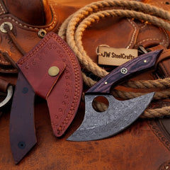 Plumwood Ulu Knife 4" - Colored Wood Handle, Kitchen Herb Mincer, Pizza Cutter