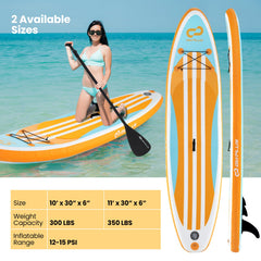 10-11 Foot Stand Up Paddle Board with Adjustable Paddle and 3 Fins