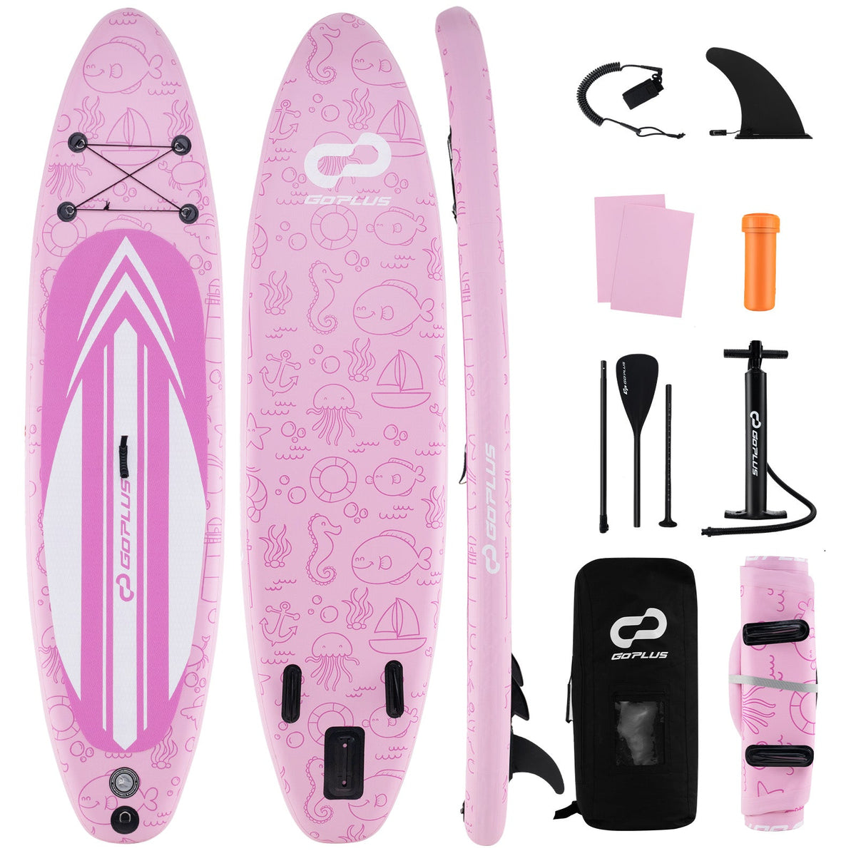 10-11 Foot Inflatable Stand Up Paddle Board with Accessories, 3 Fins, Backpack
