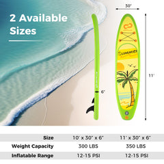 10-11 Foot Inflatable Stand Up Paddle Board with iSUP Accessories and 3 Fins