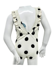Girl's One-Piece Swimsuit - Cream/Black Dot
