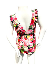 Girl's One-Piece Swimsuit - Flower Bouquet Black