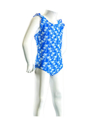 Girl's One-Piece Swimsuit - White Palm/Blue