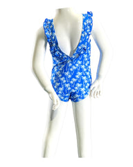 Girl's One-Piece Swimsuit - White Palm/Blue