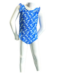 Girl's One-Piece Swimsuit - White Palm/Blue