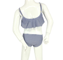 Girl's Two-Piece Bikini Swimsuit - Thin Stripe Blue