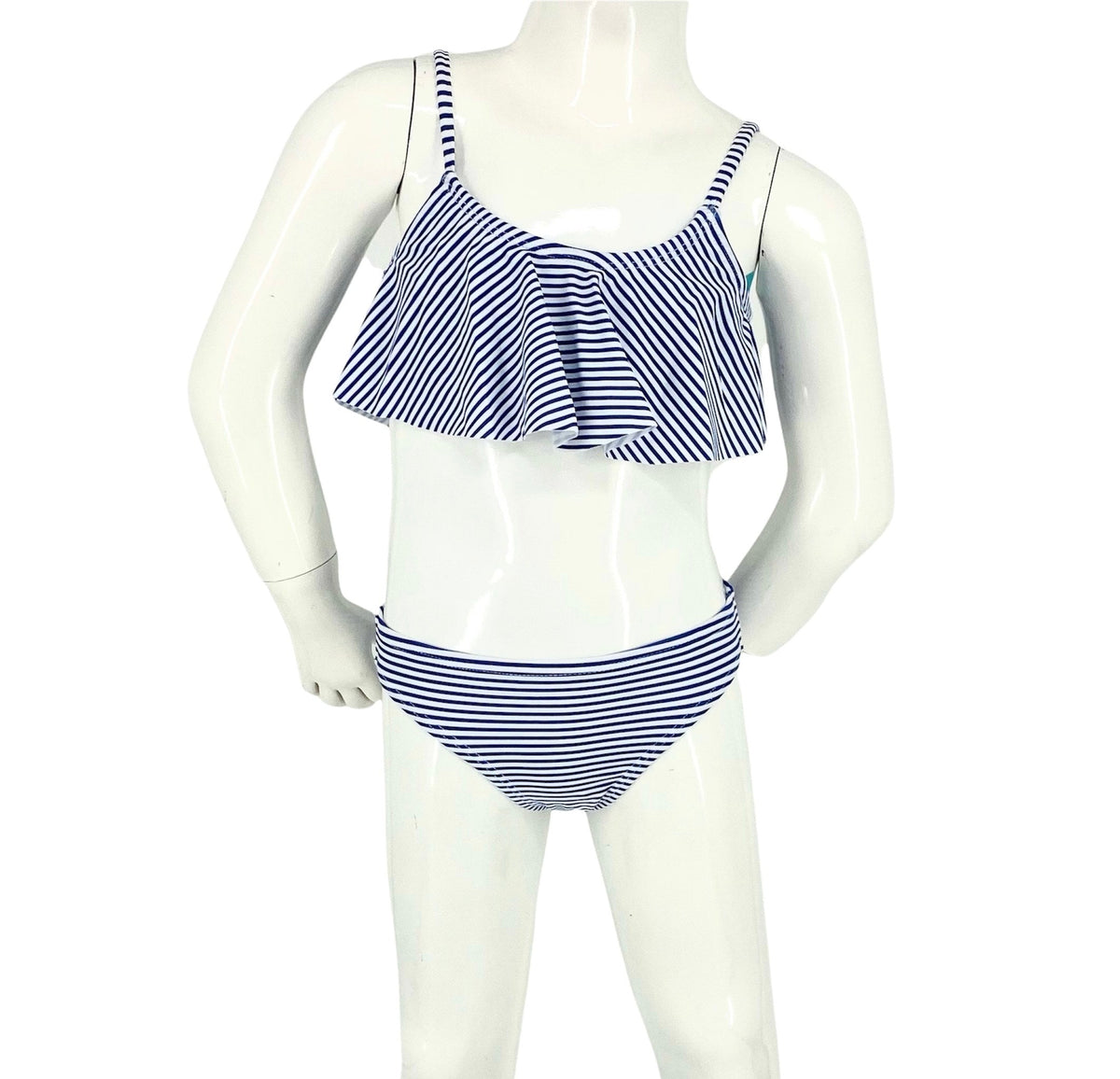Girl's Two-Piece Bikini Swimsuit - Thin Stripe Blue