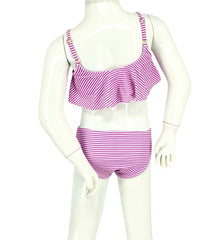 Girl's Two-Piece Bikini Swimsuit - Thin Pink Stripes