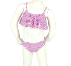 Girl's Two-Piece Bikini Swimsuit - Thin Pink Stripes