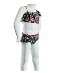 Girl's Two-Piece Bikini Swimsuit - Black Roses