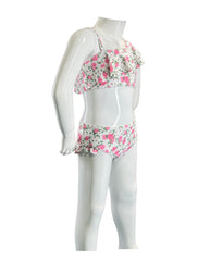 Girl's Two-Piece Bikini Swimsuit - Off-White/Roses