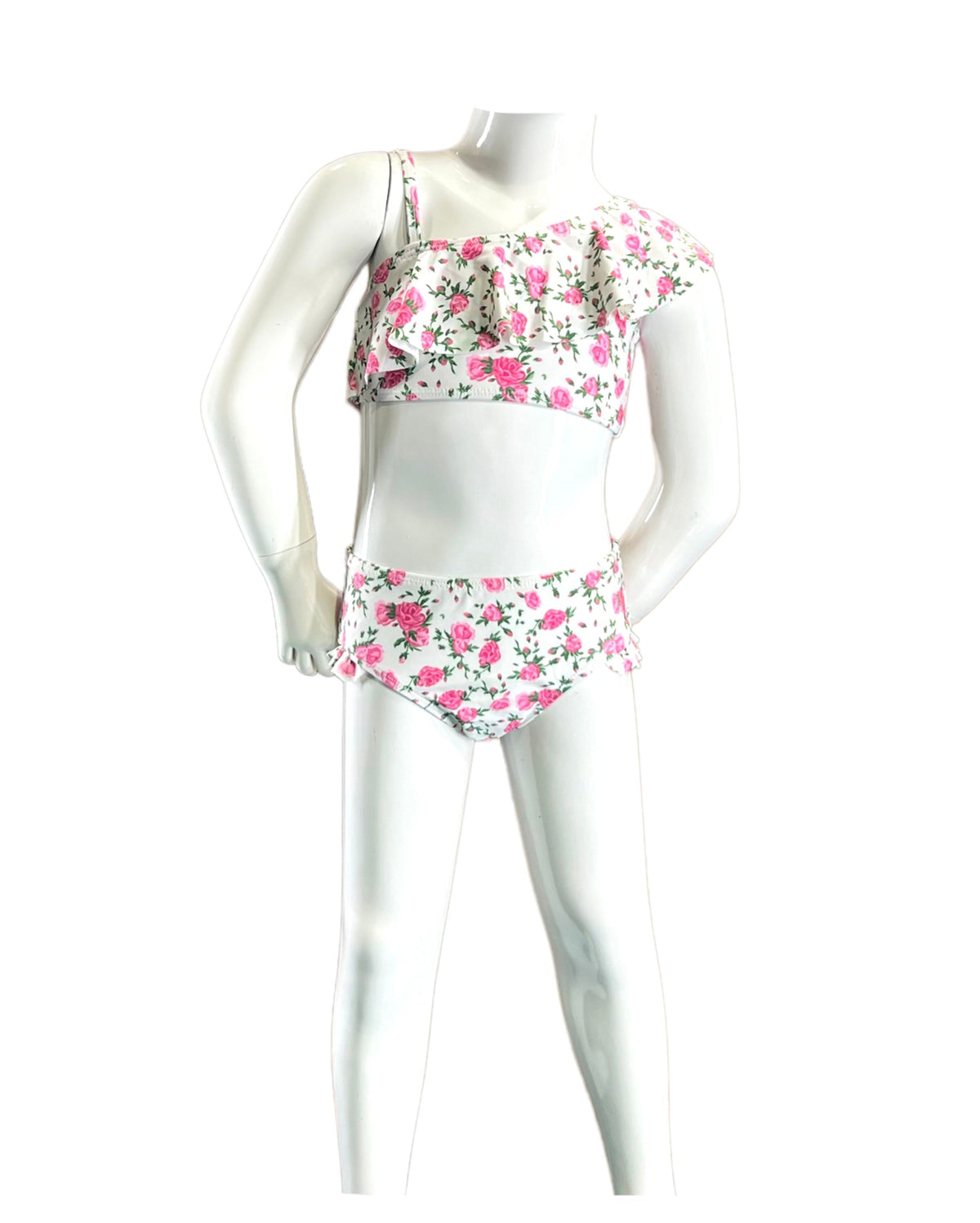 Girl's Two-Piece Bikini Swimsuit - Off-White/Roses