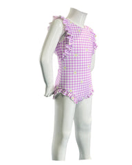 Girl's One-Piece Swimsuit - Gingham Daisy Berry